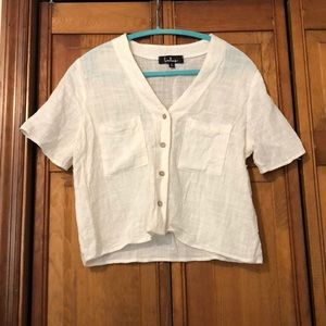 Cropped White Linen Shirt